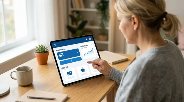 Conceptual illustration of an automated analytics dashboard on a home office laptop